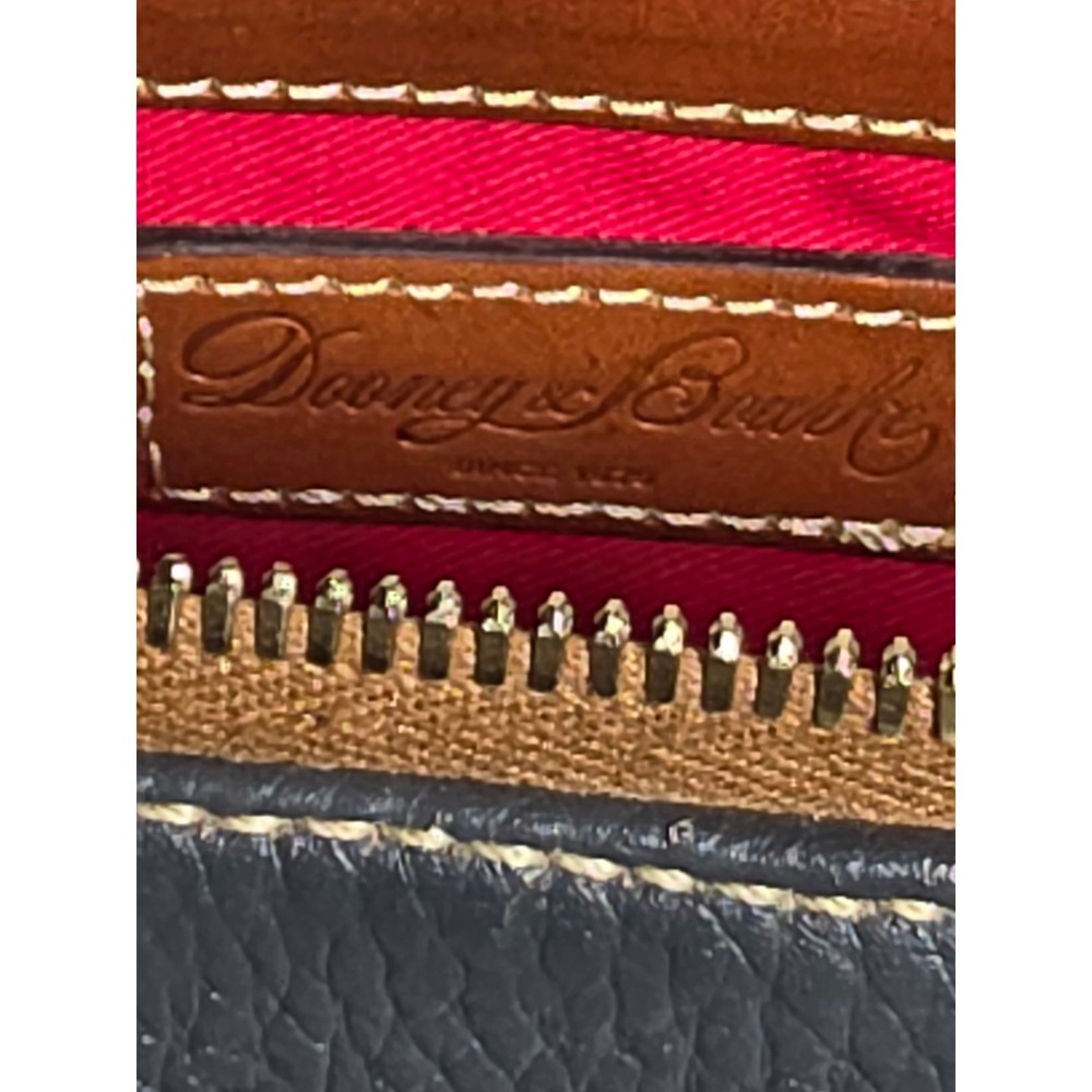 Dooney & Bourke Zip Zip Satchel‎ Navy Blue Pebbled Leather Tan Trim Dome Bag - Picture 9 of 13